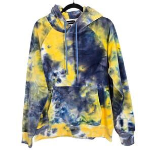 Spark Paws Hoodie Mens L Blue Yellow Tie Dye Velvet Pullover Kangaroo Pocket